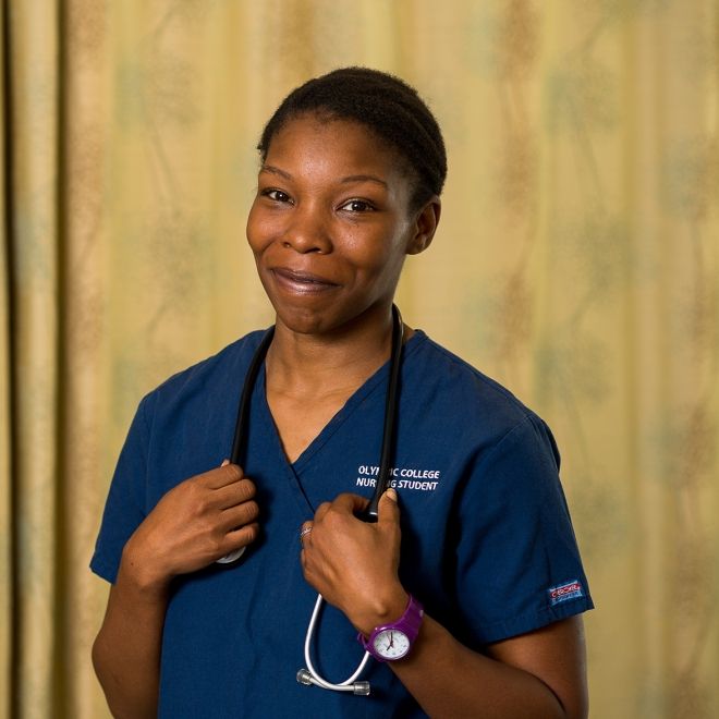 Nursing Student in Blue Scrubs