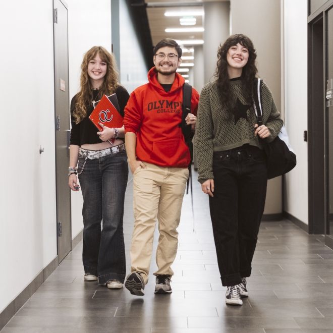 Students walking in hallway.