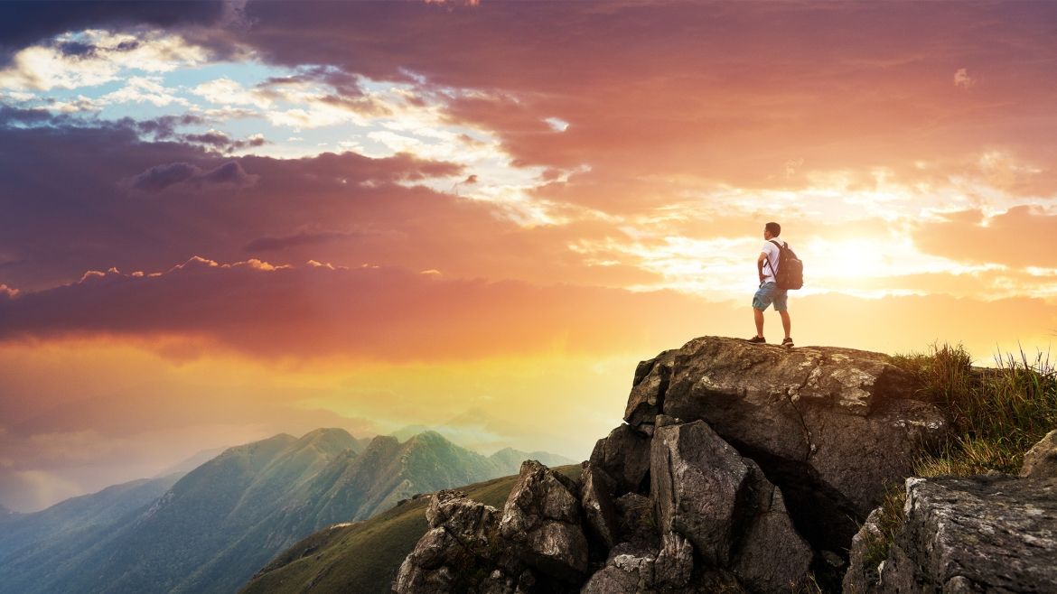 Person with backpack hiking