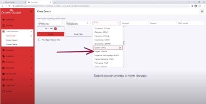Screenshot of Subject drop down menu.