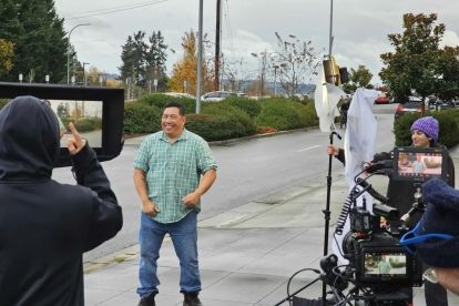 Filming a commercial.
