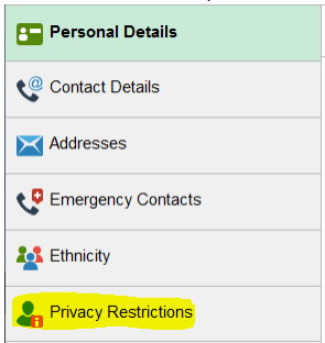 Privacy Restrictions menu selection